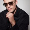 Hyperlux-2000 Square-Frame Gold-Tone Titanium Sunglasses - BK