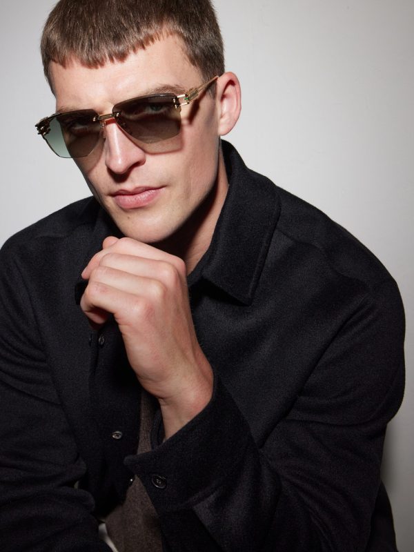 Hyperlux-2000 Square-Frame Gold-Tone Titanium Sunglasses - BK