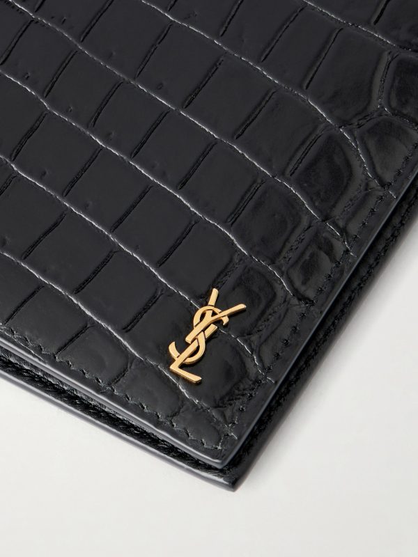 Tiny Cassandre Logo-Appliquéd Croc-Effect Leather Bifold Wallet - CU Tiny Cassandre Logo-Appliquéd Croc-Effect Leather Bifold Wallet - CU