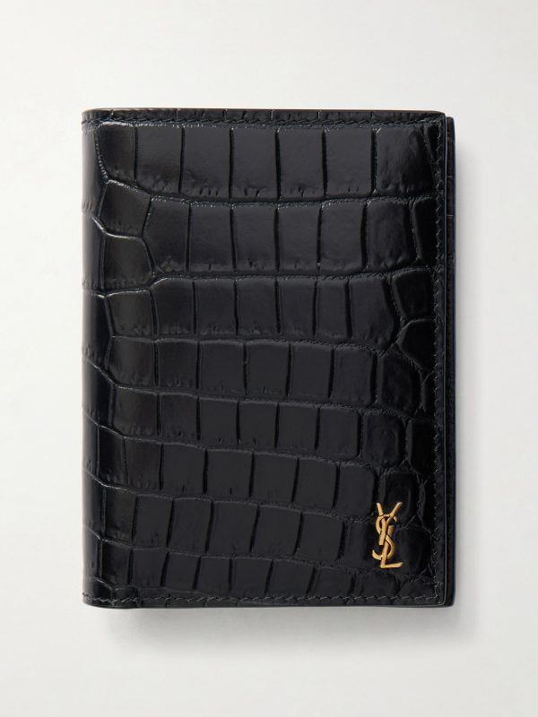Tiny Cassandre Logo-Appliquéd Croc-Effect Leather Bifold Wallet Tiny Cassandre Logo-Appliquéd Croc-Effect Leather Bifold Wallet