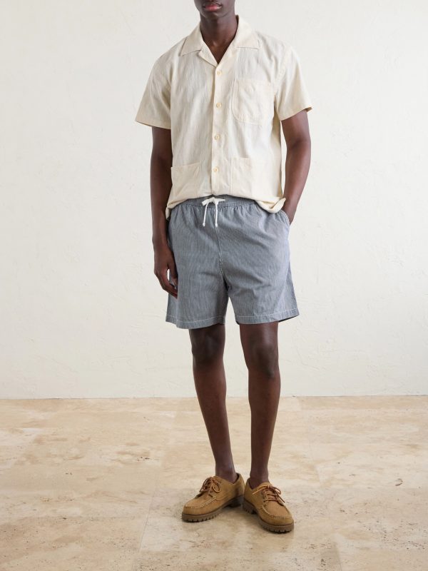 Straight-Leg Striped Cotton Drawstring Shorts - OU Straight-Leg Striped Cotton Drawstring Shorts - OU