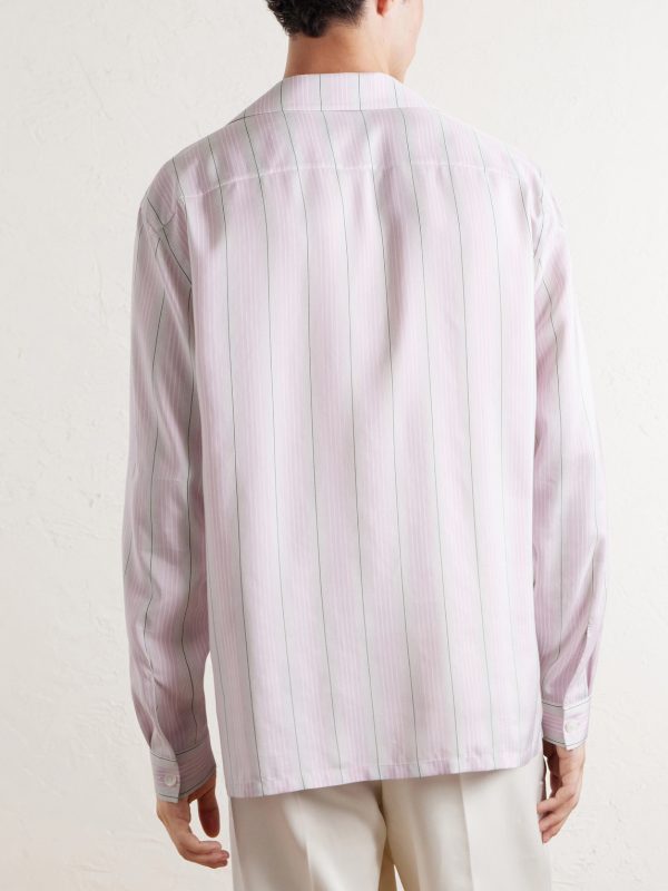 Striped Camp-Collar Silk Shirt - BK