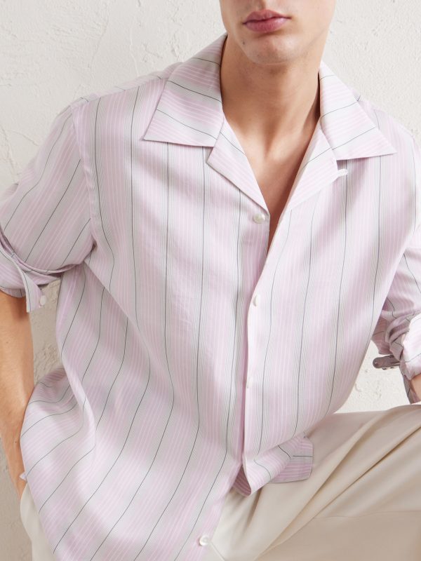 Striped Camp-Collar Silk Shirt - CU