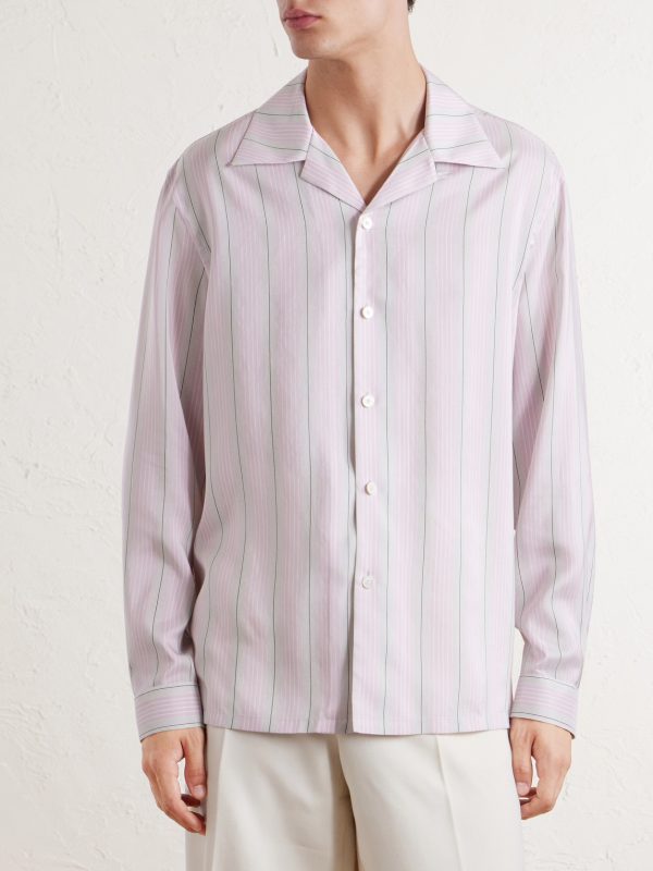 Striped Camp-Collar Silk Shirt - FR