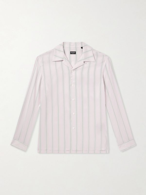 Striped Camp-Collar Silk Shirt