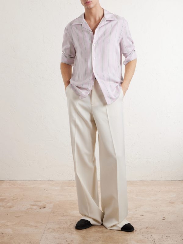 Striped Camp-Collar Silk Shirt - OU
