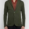 Dark-Green Slim-Fit Unstructured Cotton Blazer - FR Dark-Green Slim-Fit Unstructured Cotton Blazer - FR