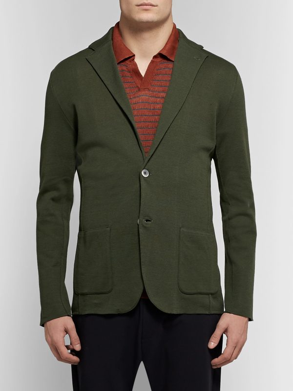 Dark-Green Slim-Fit Unstructured Cotton Blazer - FR Dark-Green Slim-Fit Unstructured Cotton Blazer - FR
