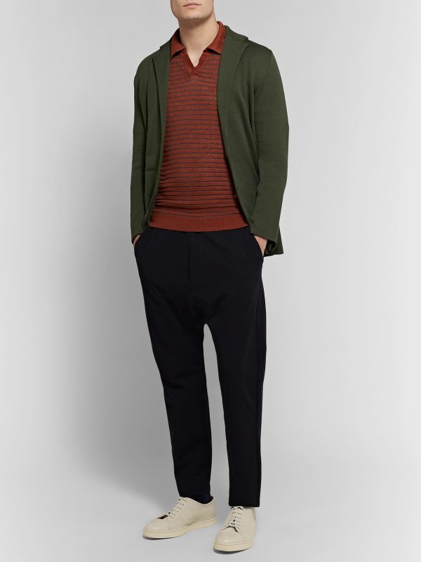 Dark-Green Slim-Fit Unstructured Cotton Blazer - OU Dark-Green Slim-Fit Unstructured Cotton Blazer - OU