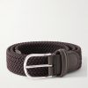 3.5cm Leather-Trimmed Woven Elastic Belt