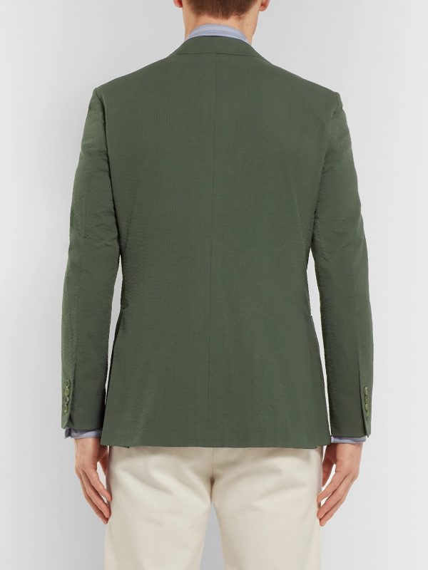 Forest-Green Unstructured Cotton-Seersucker Blazer - BK Forest-Green Unstructured Cotton-Seersucker Blazer - BK