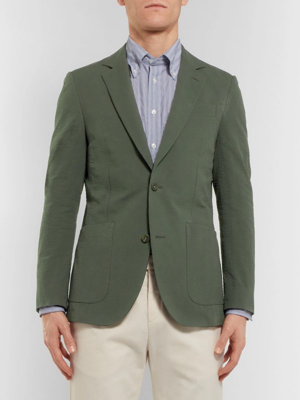 Forest-Green Unstructured Cotton-Seersucker Blazer - FR Forest-Green Unstructured Cotton-Seersucker Blazer - FR