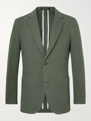 Forest-Green Unstructured Cotton-Seersucker Blazer Forest-Green Unstructured Cotton-Seersucker Blazer