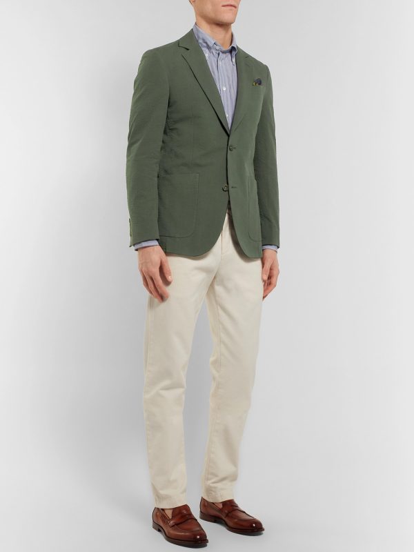 Forest-Green Unstructured Cotton-Seersucker Blazer - OU Forest-Green Unstructured Cotton-Seersucker Blazer - OU