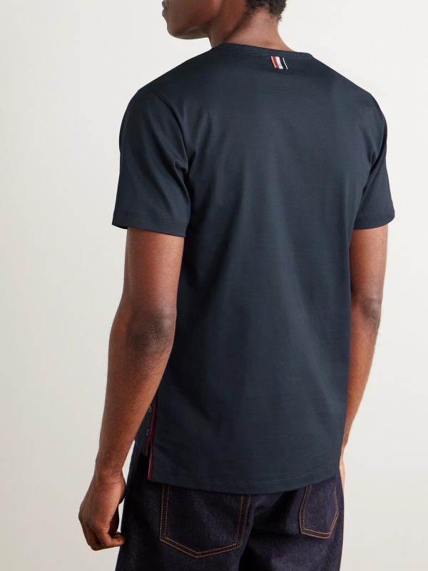 Slim-Fit Grosgrain-Trimmed Cotton-Jersey T-Shirt - BK