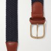 3.5cm Leather-Trimmed Woven Elastic Belt - E1