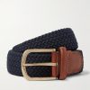 3.5cm Leather-Trimmed Woven Elastic Belt