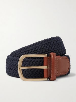 3.5cm Leather-Trimmed Woven Elastic Belt 3.5cm Leather-Trimmed Woven Elastic Belt