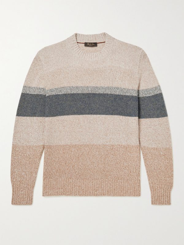 Striped Silk, Camel and Cashmere-Blend Sweater
