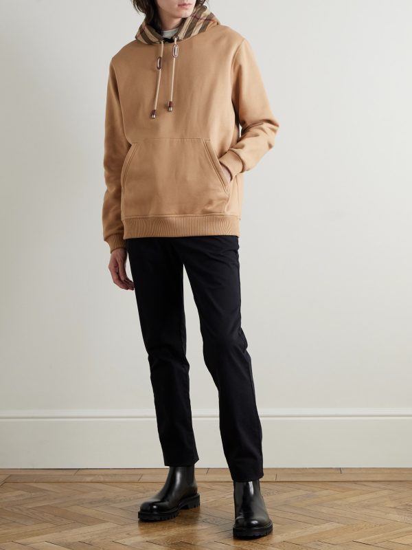 Checked Cotton-Blend Jersey Hoodie - OU Checked Cotton-Blend Jersey Hoodie - OU