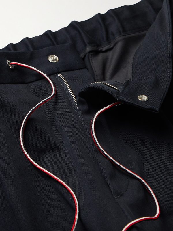Pleated Shell-Trimmed Cotton-Blend Twill Drawstring Trousers - E1 Pleated Shell-Trimmed Cotton-Blend Twill Drawstring Trousers - E1