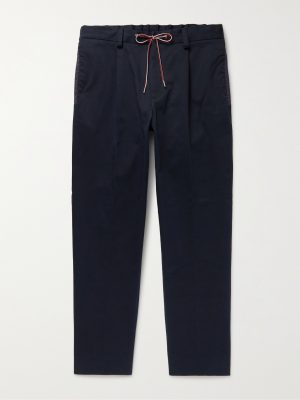 Pleated Shell-Trimmed Cotton-Blend Twill Drawstring Trousers