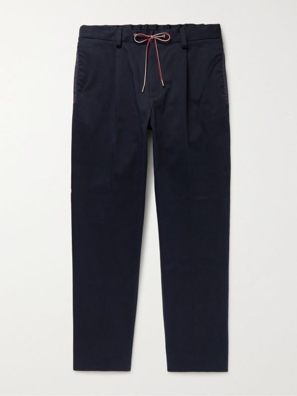 Pleated Shell-Trimmed Cotton-Blend Twill Drawstring Trousers Pleated Shell-Trimmed Cotton-Blend Twill Drawstring Trousers