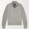 Suede-Trimmed Cashmere-Blend Zip-Up Cardigan