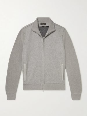 Suede-Trimmed Cashmere-Blend Zip-Up Cardigan