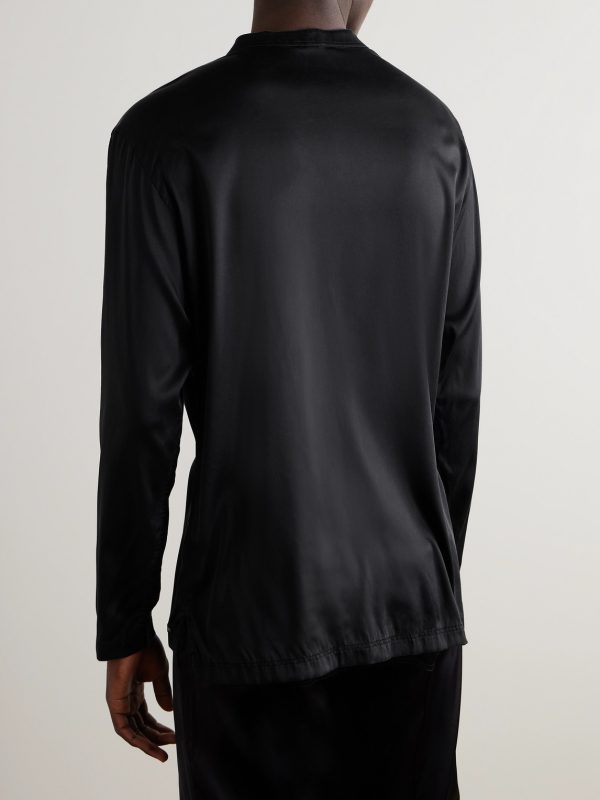 Stretch-Silk Satin Henley Pyjama Top - BK Stretch-Silk Satin Henley Pyjama Top - BK