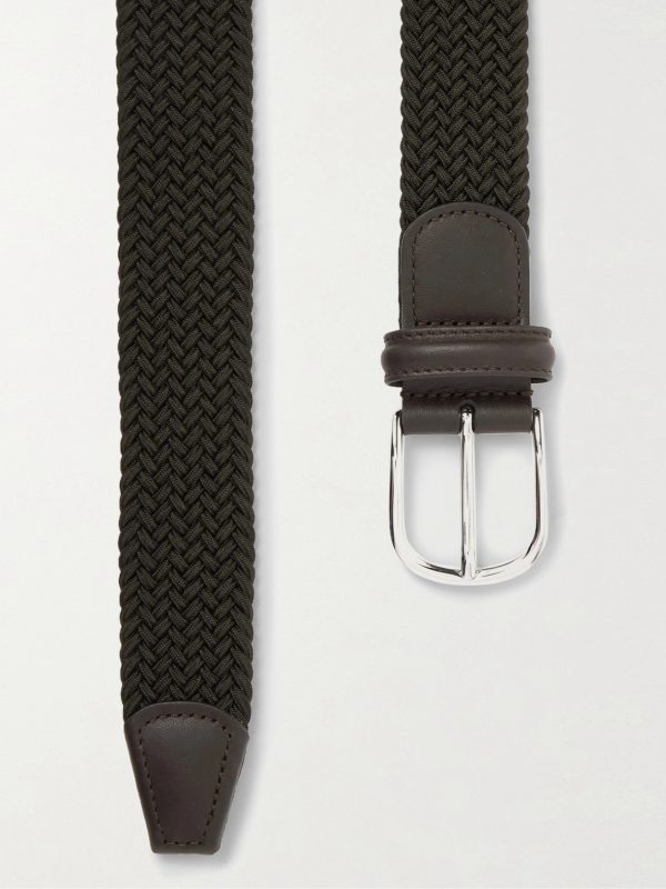 3.5cm Leather-Trimmed Woven Elastic Belt - E1 3.5cm Leather-Trimmed Woven Elastic Belt - E1