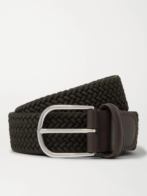 3.5cm Leather-Trimmed Woven Elastic Belt 3.5cm Leather-Trimmed Woven Elastic Belt