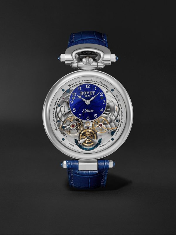 Monsieur BOVET Hand-Wound 43mm 18-Karat White Gold and Alligator-Effect Leather Watch, Ref. No. AI43018-G46