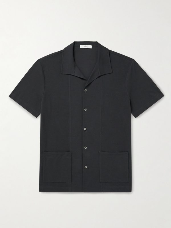 Jersey-Panelled Organic Cotton-Piqué Shirt