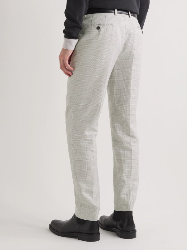 Prince Of Wales Checked Virgin Wool and Linen-Blend Trousers - BK Prince Of Wales Checked Virgin Wool and Linen-Blend Trousers - BK