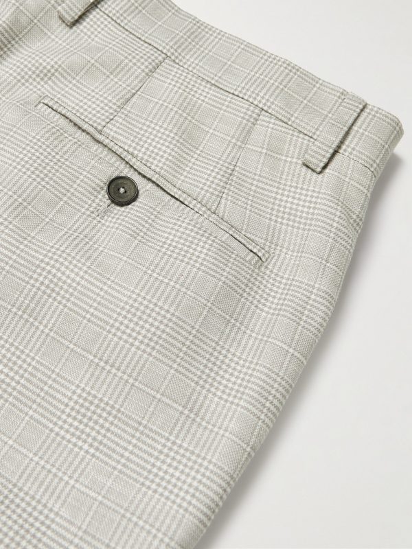 Prince Of Wales Checked Virgin Wool and Linen-Blend Trousers - CU Prince Of Wales Checked Virgin Wool and Linen-Blend Trousers - CU