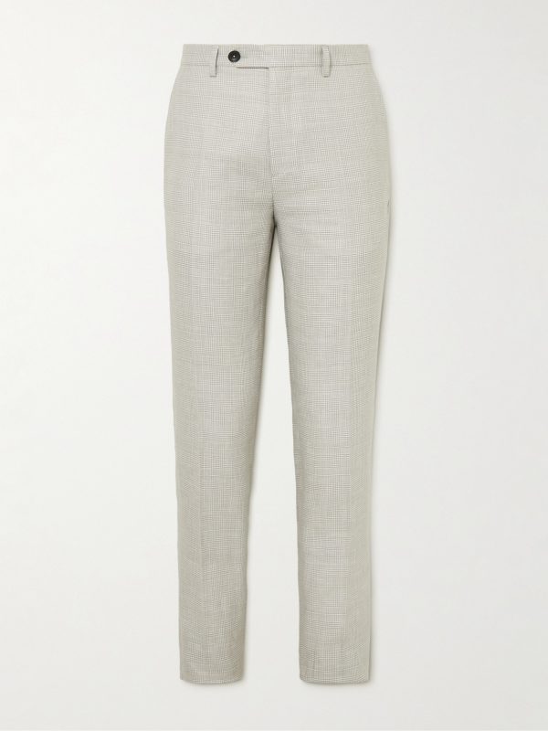 Prince Of Wales Checked Virgin Wool and Linen-Blend Trousers Prince Of Wales Checked Virgin Wool and Linen-Blend Trousers
