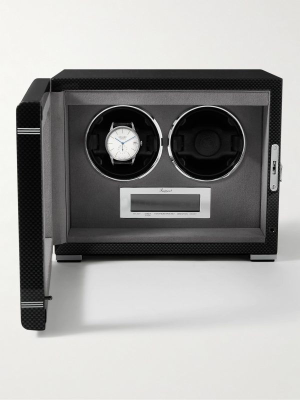 Formula Duo Carbon Fibre Lacquered Cedar and Glass Watch Winder - BK Formula Duo Carbon Fibre Lacquered Cedar and Glass Watch Winder - BK