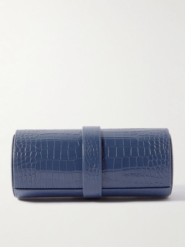 Croc-Effect Leather Watch Roll - BK Croc-Effect Leather Watch Roll - BK