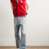 Teddy Appliquéd Mohair and Leather Bomber Jacket - OU