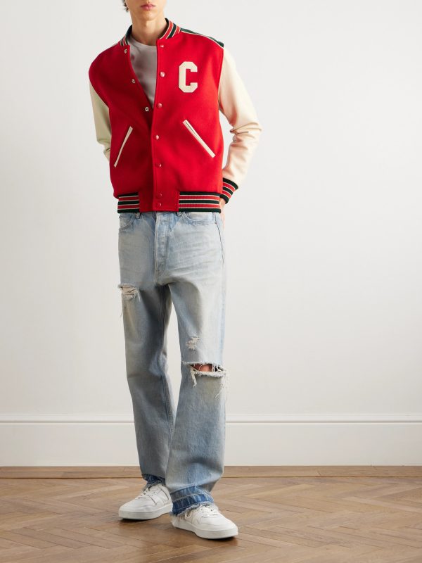 Teddy Appliquéd Mohair and Leather Bomber Jacket - OU