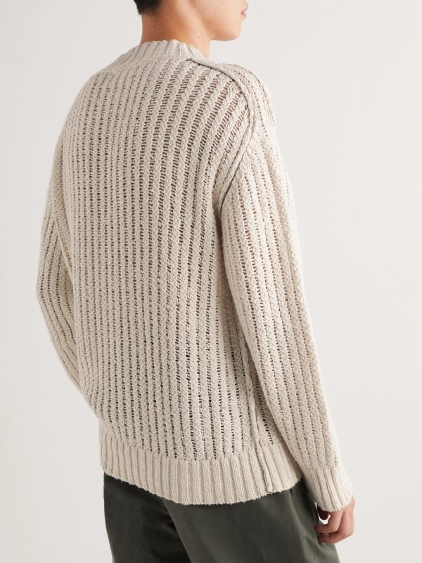 Ribbed Open-Knit Cotton Sweater - BK