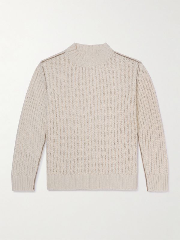 Ribbed Open-Knit Cotton Sweater