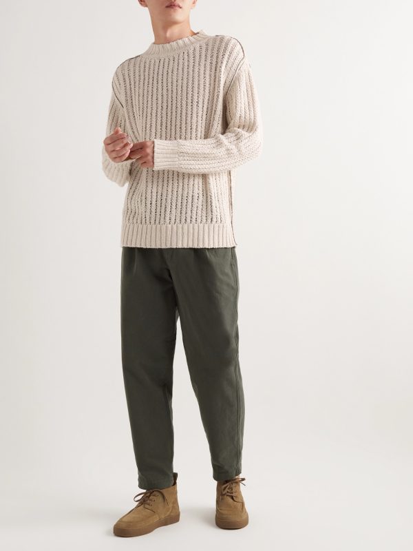 Ribbed Open-Knit Cotton Sweater - OU