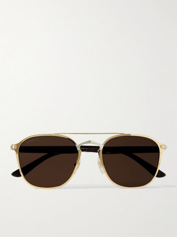 Aviator-Style Gold-and Silver-Tone and Tortoiseshell Acetate Sunglasses