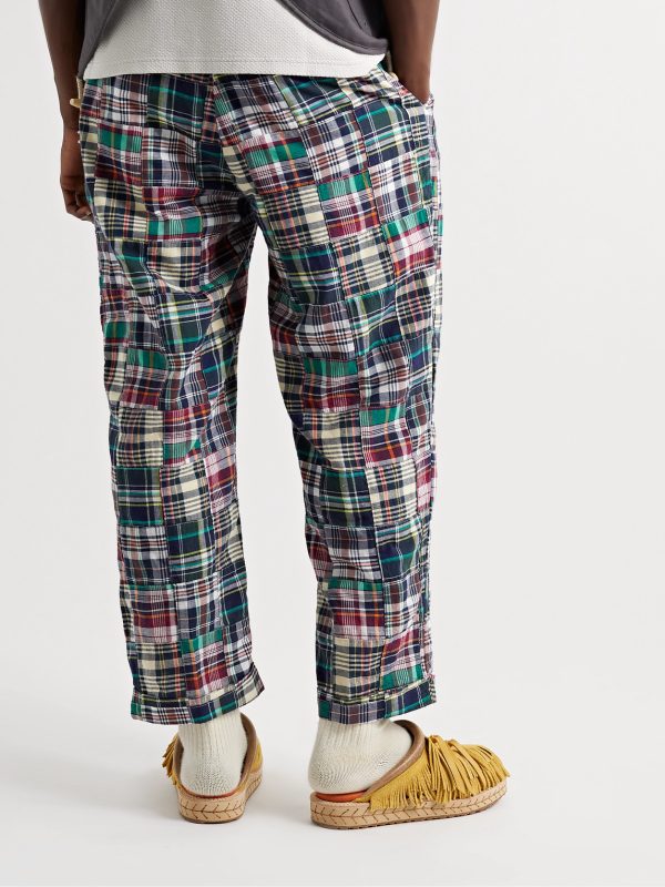 + Throwing Fits Tapered Cropped Checked Cotton Trousers - BK + Throwing Fits Tapered Cropped Checked Cotton Trousers - BK
