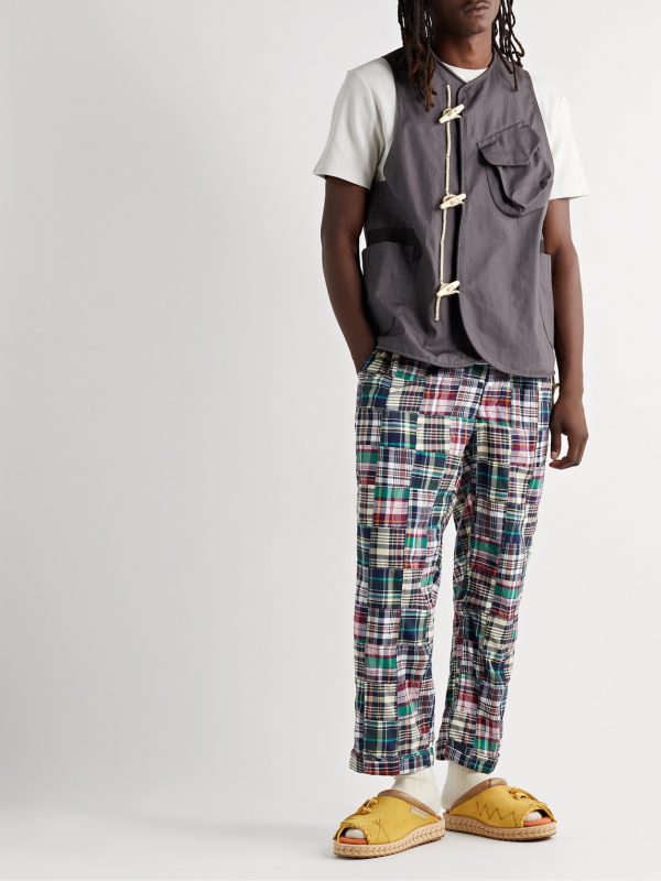 + Throwing Fits Tapered Cropped Checked Cotton Trousers - OU + Throwing Fits Tapered Cropped Checked Cotton Trousers - OU