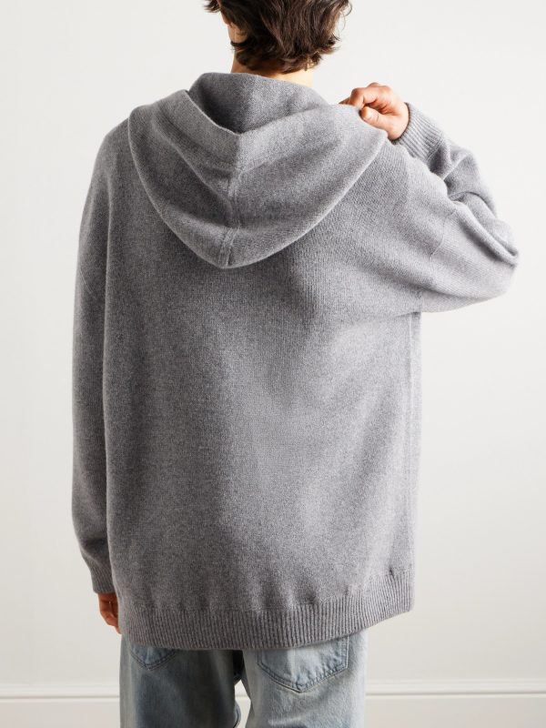 Oversized Logo-Print Wool and Cashmere-Blend Zip-Up Hoodie - BK Oversized Logo-Print Wool and Cashmere-Blend Zip-Up Hoodie - BK