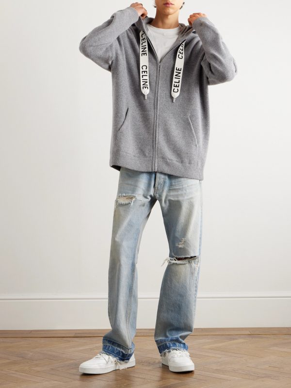Oversized Logo-Print Wool and Cashmere-Blend Zip-Up Hoodie - OU Oversized Logo-Print Wool and Cashmere-Blend Zip-Up Hoodie - OU