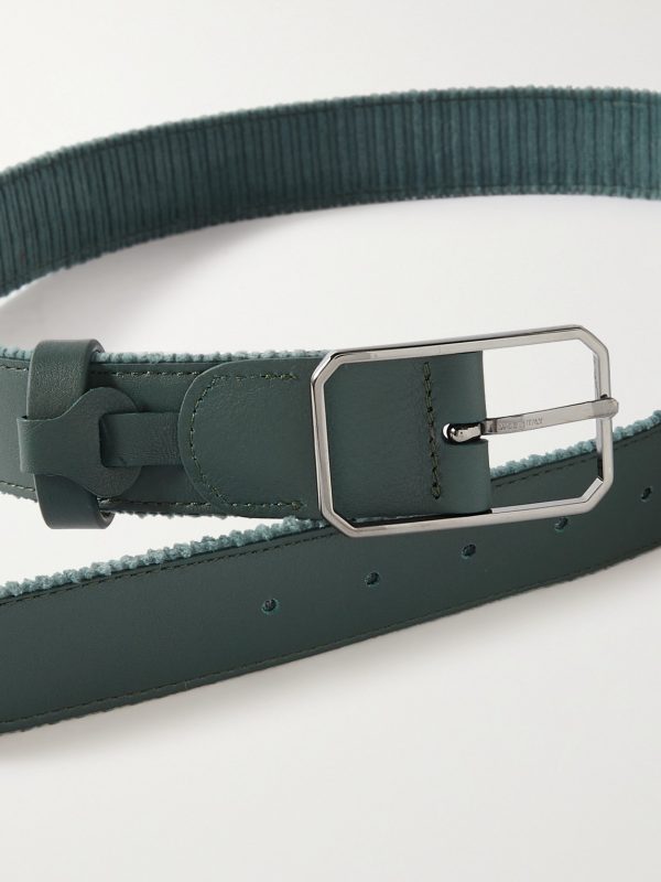 4cm Cotton-Blend Corduroy and Leather Belt - E1 4cm Cotton-Blend Corduroy and Leather Belt - E1